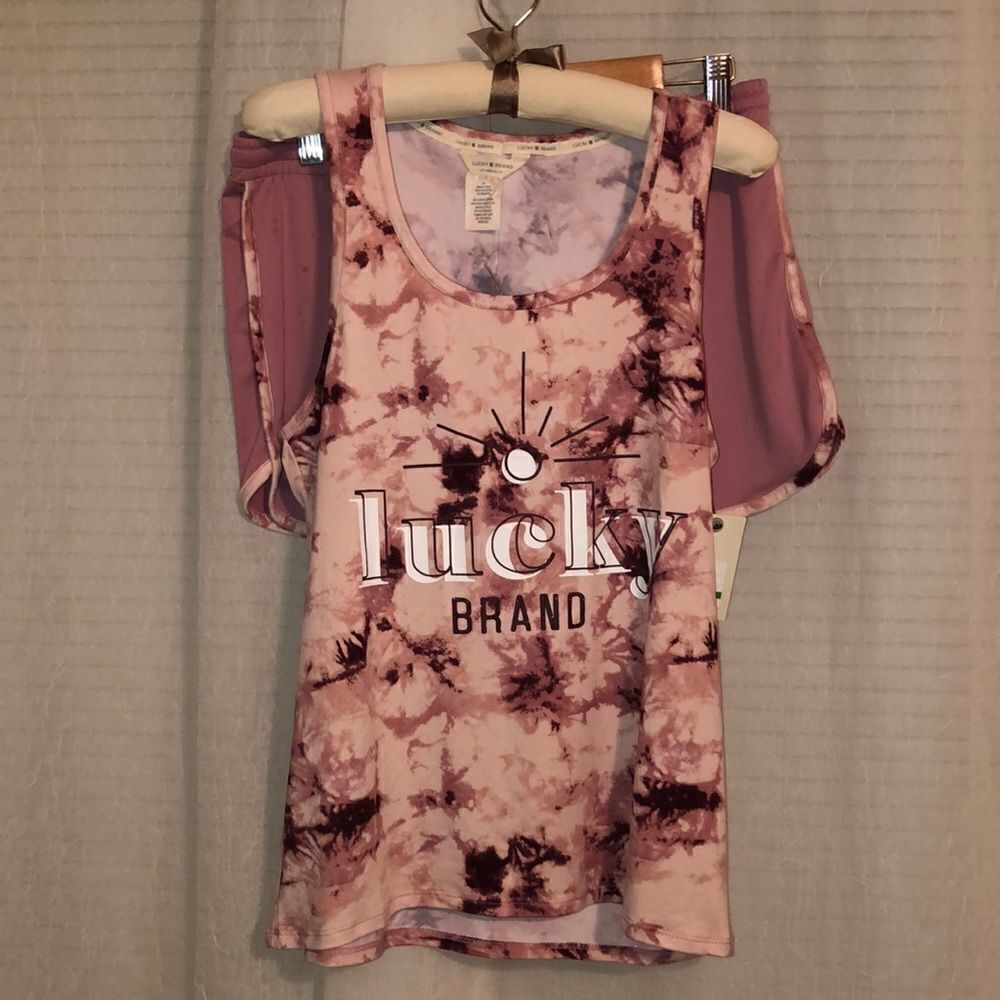 Lucky Brand S&L Soft n Cozy Mauve Pink Tie Dye Tank & Shorts Pajama Lounge Set